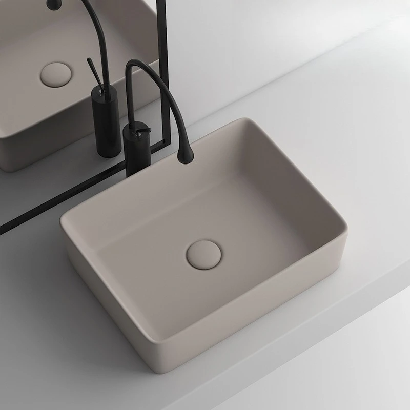 On-stage , wash basin, ceramic face household bathroom, hotel art basin, single  square khaki.