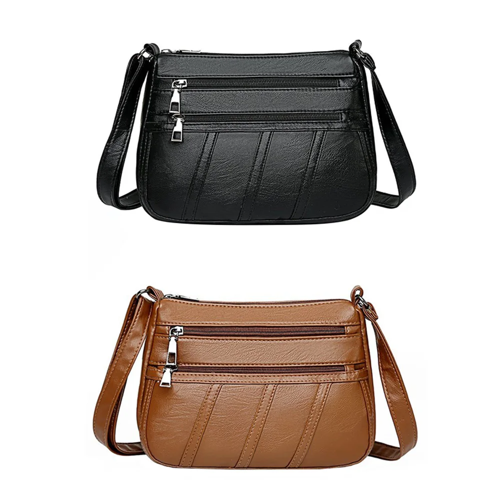 Women Leather Shoulder Bag Multi-pocket Mother Female Zipper Crossbody Handbags