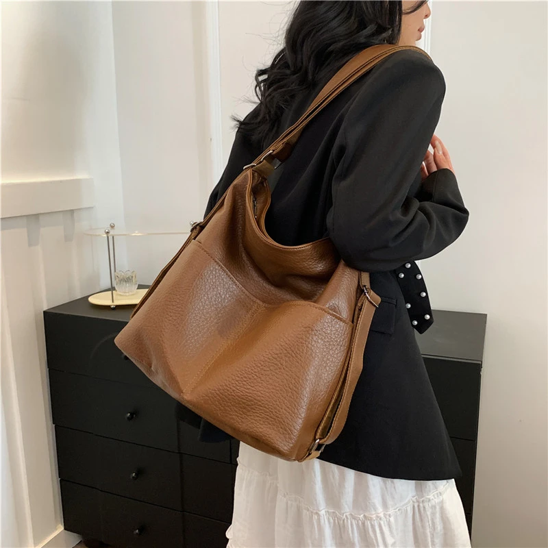 Large Capacity PU Leather Shoulder Bags For Women Simple Solid Casual Totes Classic Elegant Packages Leisure Female Handbags