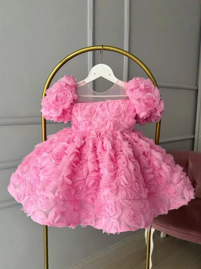 Baby Girls' Dress Wedding Birthday Party new year 2025 Children's Pink Rose Bareback French Princess Sweet Girls' Ball Dress