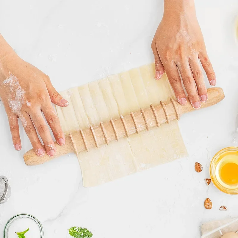 Wooden Rolling Pin Bread Pastry Dough Cutter Rolling Roller 2-in-1 Rolling Pin Screw Thread Design Kitchen Cooking Baking Tools