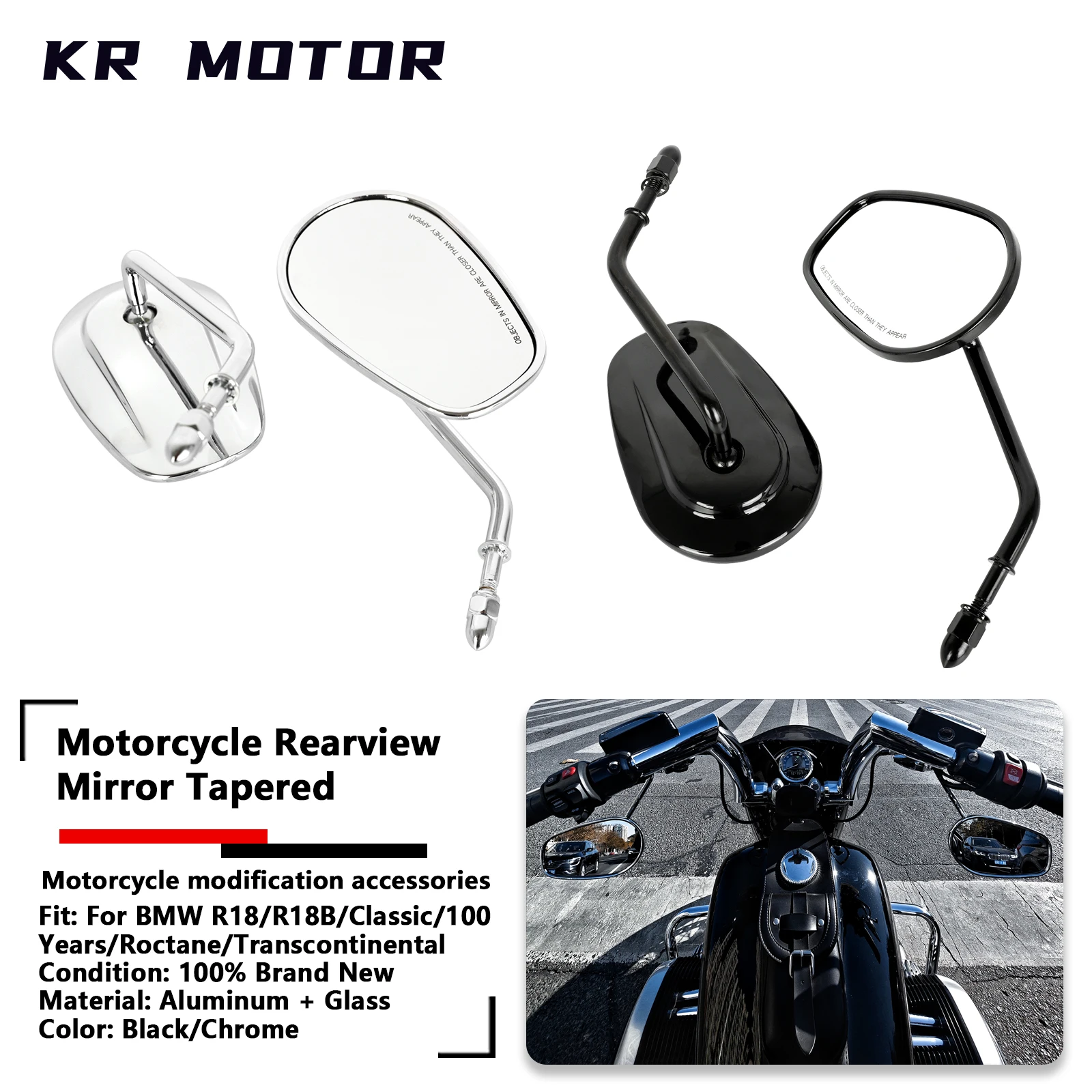 

Fits For BMW R18/R18B/R18 Classic/R18 100 Year/Roctane/Transcontinental 2020-2026 Motorcycle Rearview Mirror Side Mirror 1 Pair