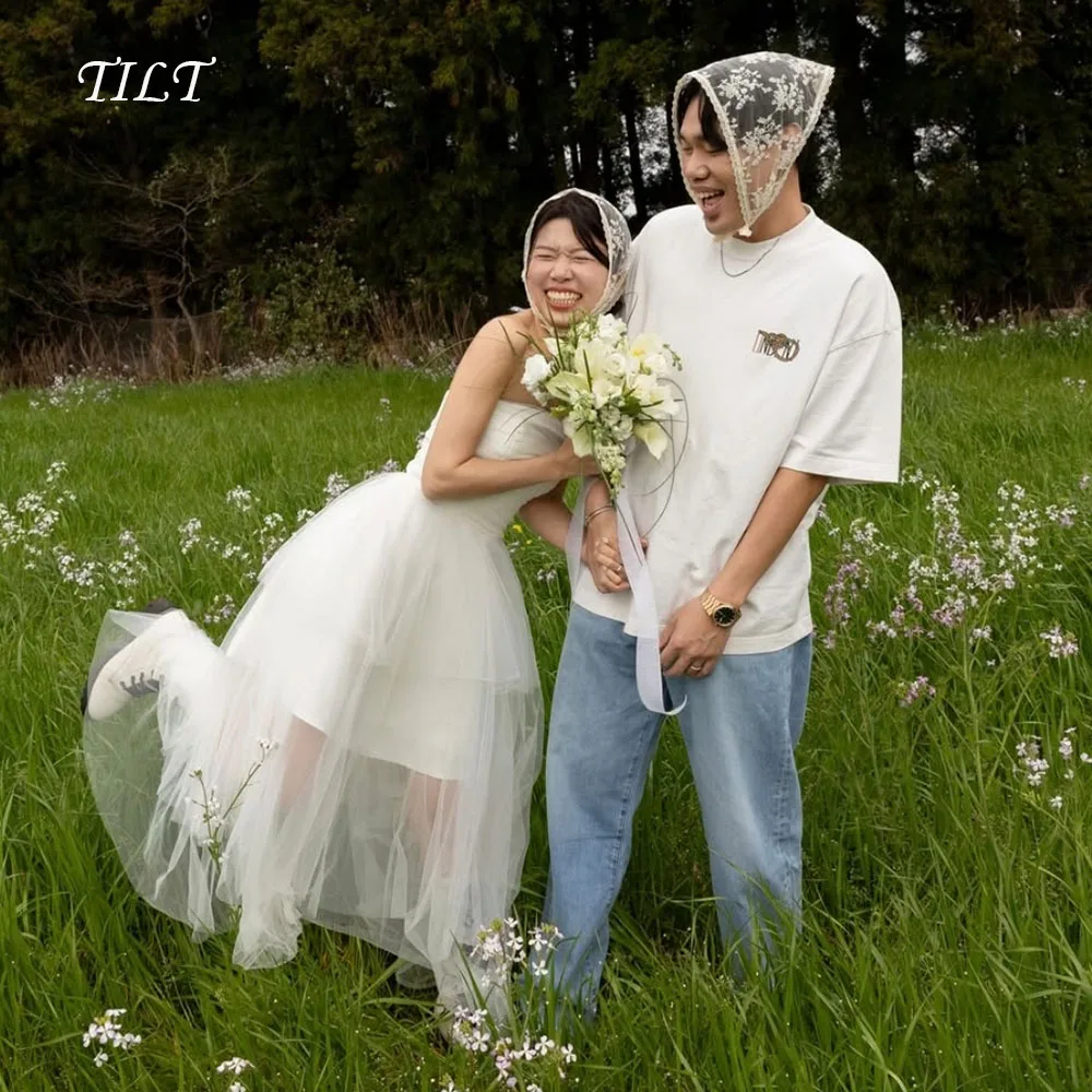 

Элегантные свадебные платья TLIT из тюля цвета слоновой кости, А-силуэт, без бретелек, с корсетом, корейские свадебные платья для фотосессий, на заказ