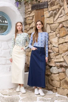 AS SS26 stretch denim skirt fashion lady wear elastic fabric ( waist expands about 2-3cm) 2 AS SS26 stretch denim skirt fashion lady wear elastic fabric ( waist expands about 2-3cm) 2