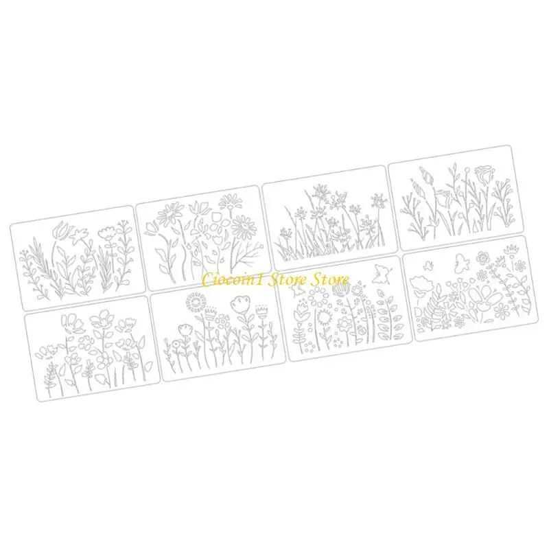 A3PC 8Pieces Artistic Hollow Out Stencils Art Drawing Templates Reusing For Craft