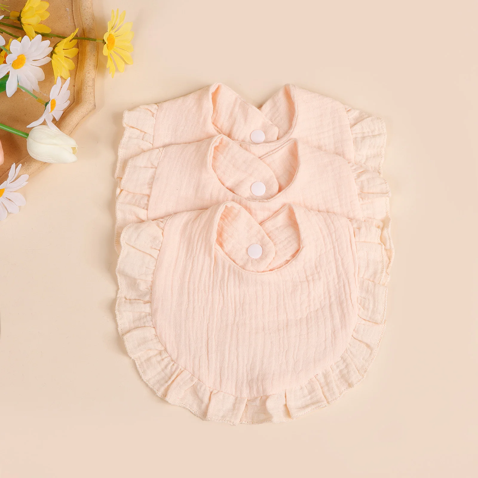 3 stücke Solide Neugeborenen Baumwolle Rüschen Lätzchen Set Kinder Feed Sabbern Lätzchen Kleinkind Nette Salive Handtuch Heißer Verkauf Baby Spucktuch zubehör – Detail 9