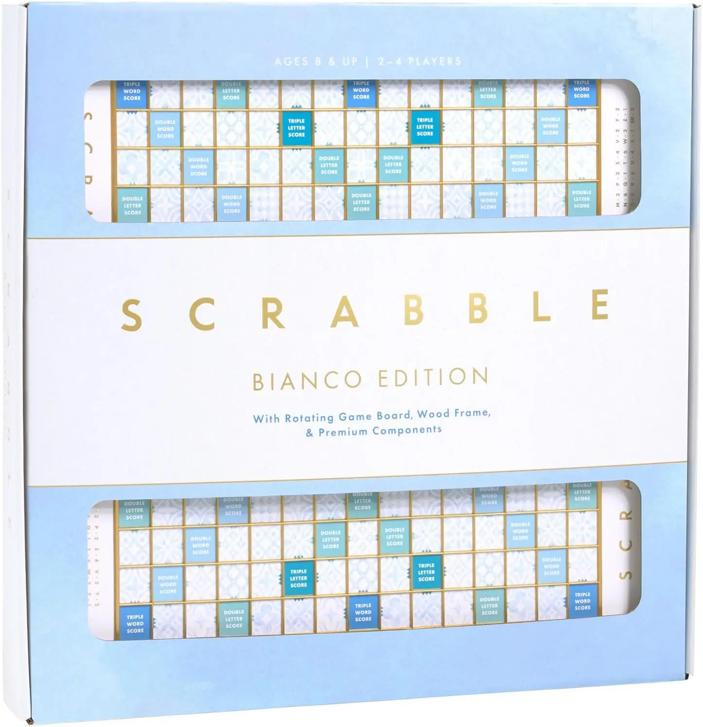 

Scrabble Bianco Edition with Rotating Wooden Game Board, Premium Family Board Game for Adults & Kids