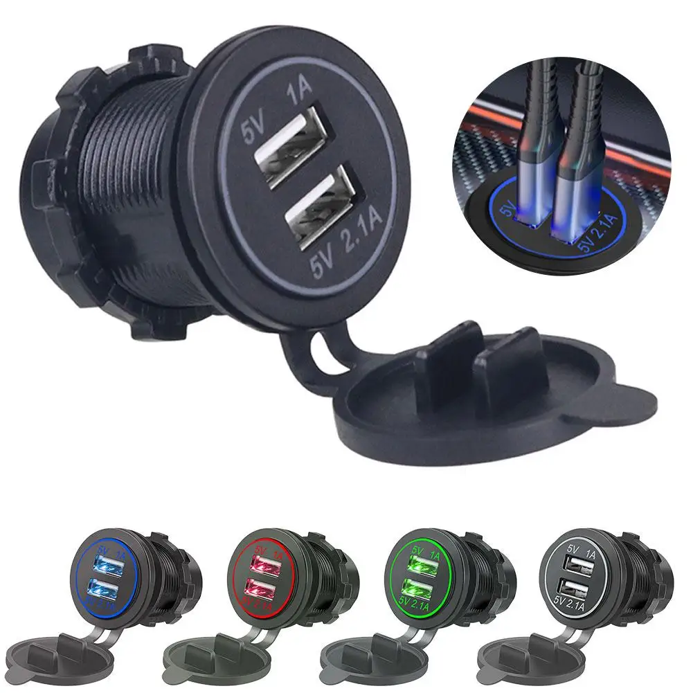 Dual USB Car Charger 5V 2.1A Fast Charging Fit for Cars Motorcycles Flame Retardant with LED Indicator Compact Dustproof Design