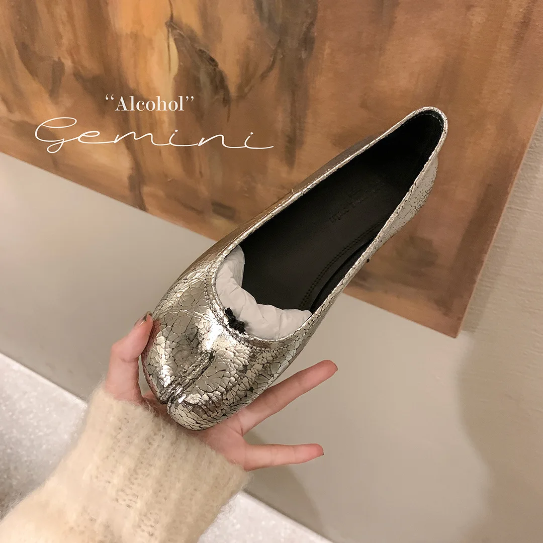أحذية باليه سوداء مسطحة بمقدمة مقسمة للنساء فستان ماري جينس بدون كعب راقصة الباليه Zapato Mujer