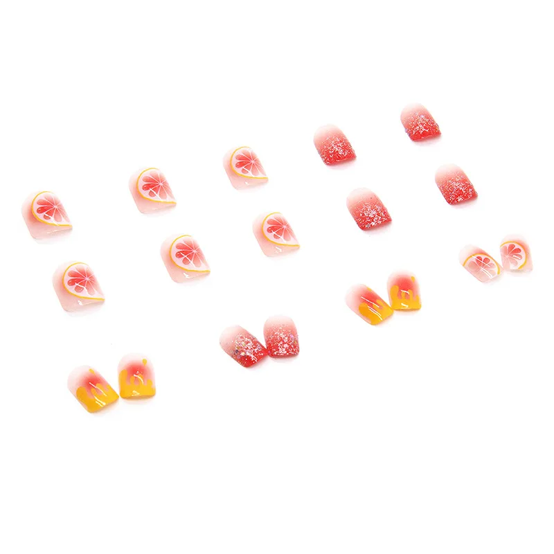 

24pcs No-File Glitter Lemon Press-On Nails - Yellow Polka Dot Design Medium Square False Nails With Wearing Tools