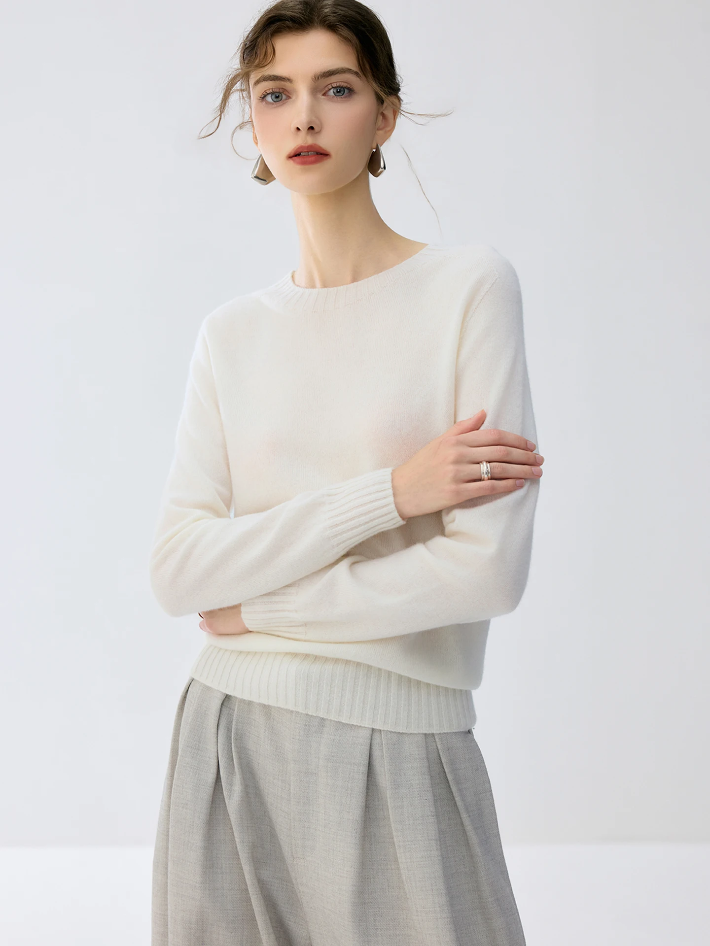 Basic Woman Autumn Winter 100 % Cashmere Mock-Neck Pullover Knitwear Premium Cashmere‑Blend Fabric Warm Fashion Clothing Tops