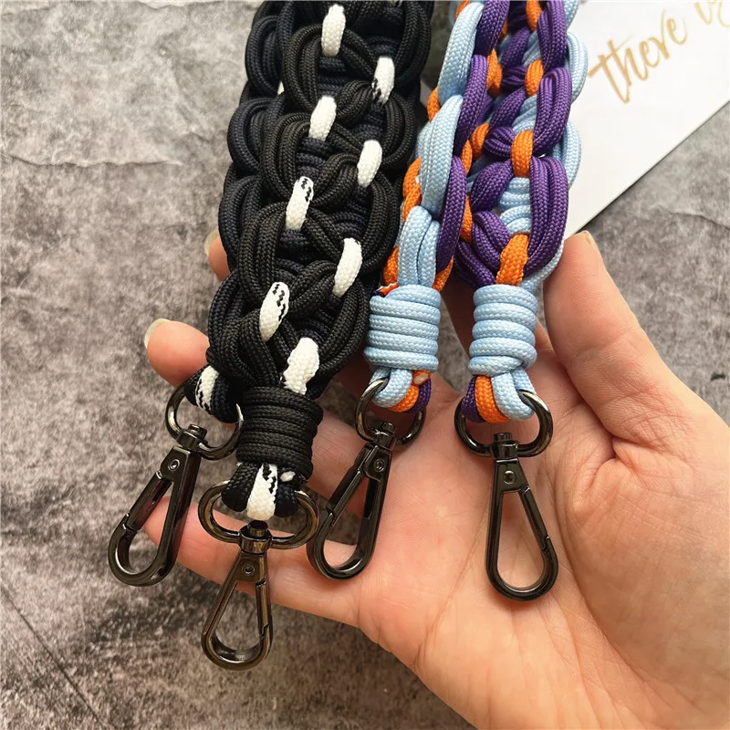 حقيبة كتف حزام اليدوية مخصص الحبل الأسود معدن كيرينغ حزام الهاتف Diy بها بنفسك سلسلة المفاتيح الخلوية للحقائب استبدال الملحقات