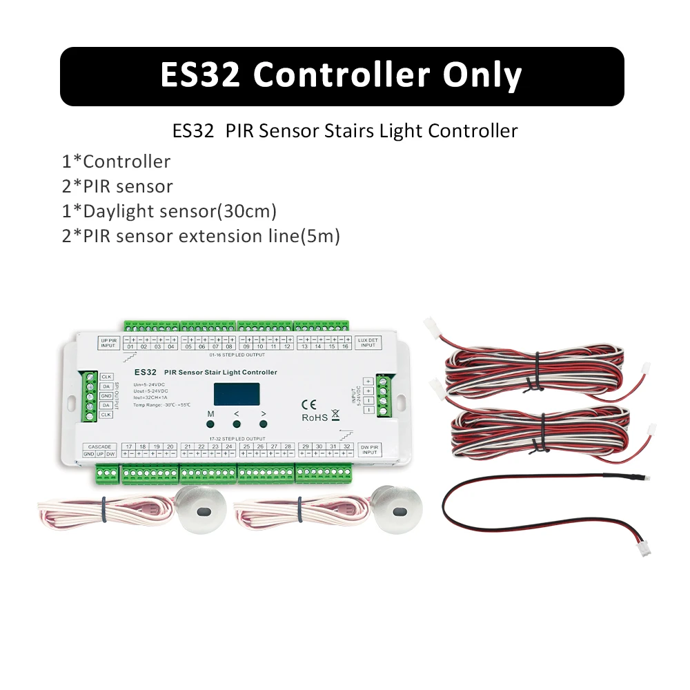 PIR Bewegingssensor Lichtcontroller ES32 12V 24V Enkele Kleur RGB Pixel Flex 5M LED Strip Infrarood Stap Lamp Controler voor Trappen