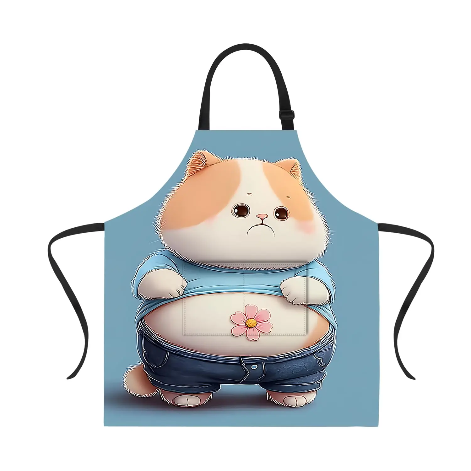 

Funny Apron Blue Fat Cat Apron for Women Men with Pockets, Adjustable Kitchen Chef Aprons for Cooking Cute Apron