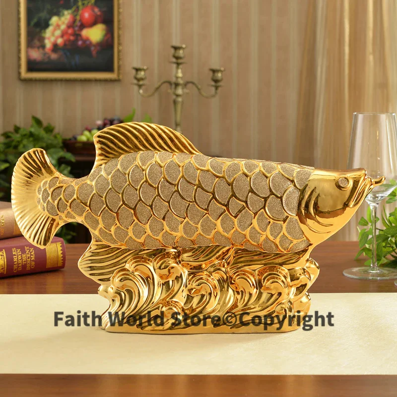 

50CM large TOP COOL HOME OFFICE Company SHOP ROOM Efficacious Talisman Money Drawing Arowana Golden Fish FENG SHUI statue
