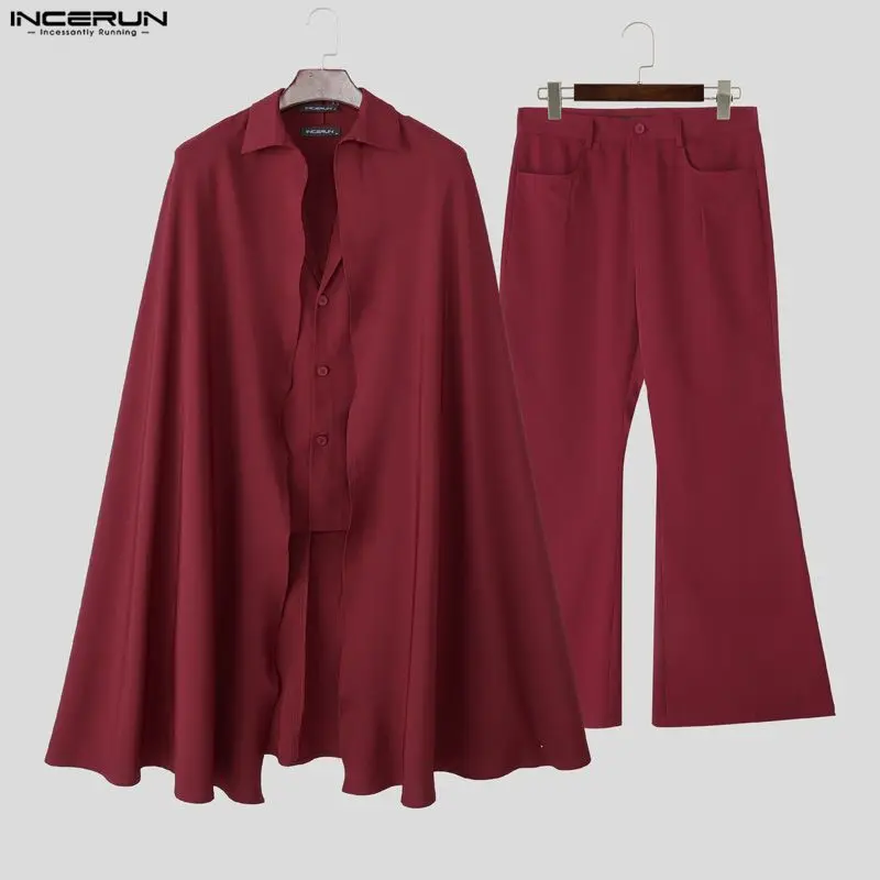INCERUN الرجال مجموعات بلون التلبيب كم طويل نمط طويل عباءة السترة والسراويل 2 قطعة الشارع الشهير فضفاض موضة الرجال الدعاوى غير رسمية #4