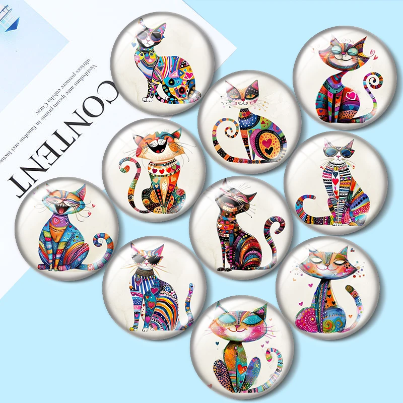 

Quirky Cat Clipart 12mm/18mm/20mm/25mm Round photo glass cabochon flat back Making findings keychain