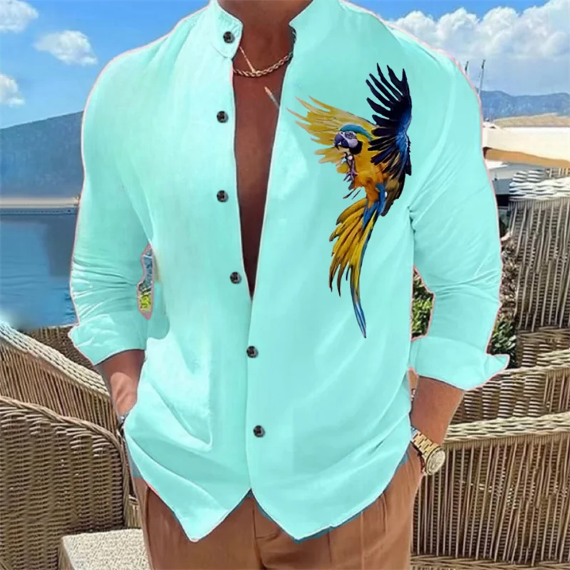 Men\'s shirt buckle shirt Hawaiian clothing 3D printing 9 color animal parrot fashion casual long sleeves comfortable fabrics