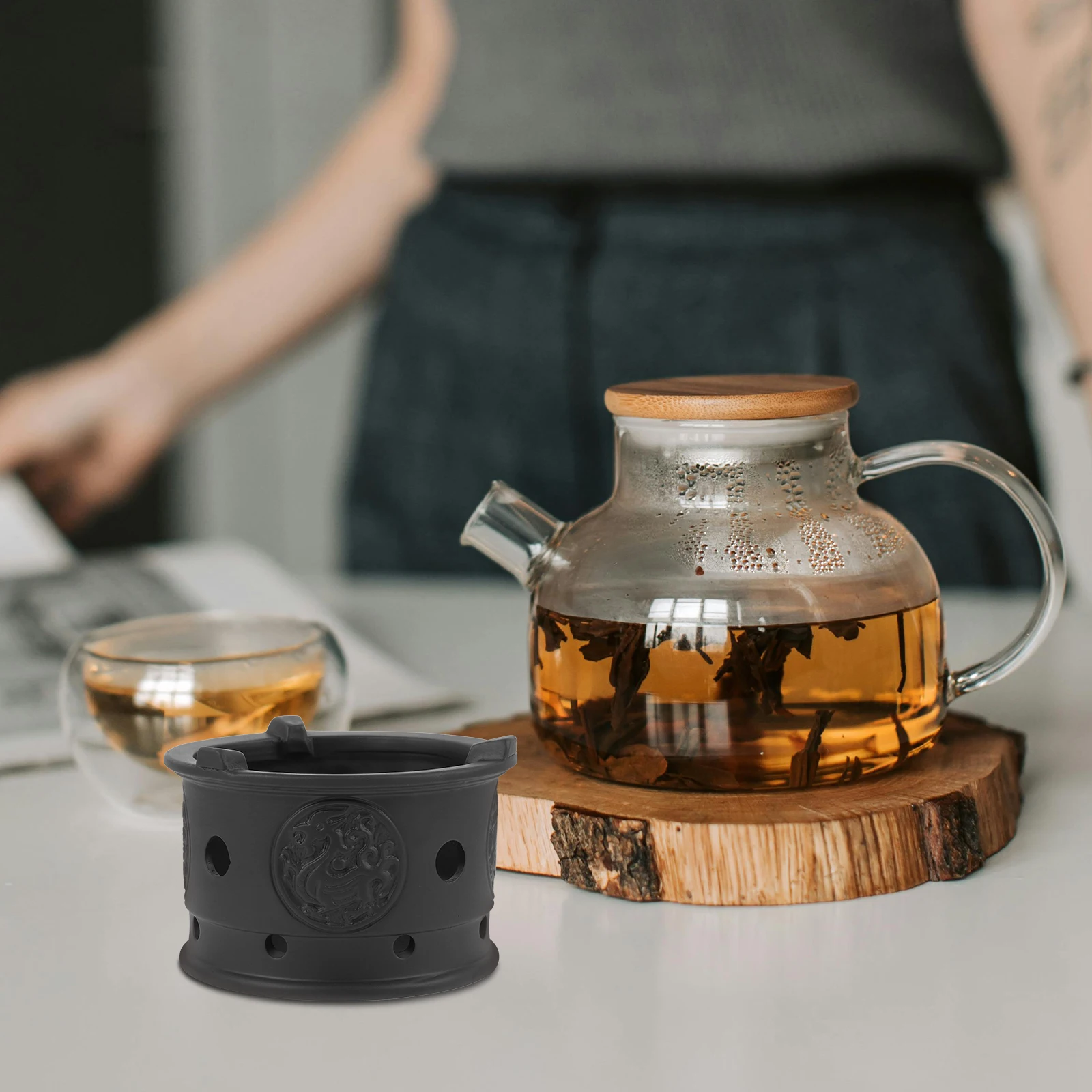 

Stylish Tea Warmer Multi-Functional Purple Sand Heating Base Elegant Design for Home Hotel Coffee Shop Decor Teapot Warmer