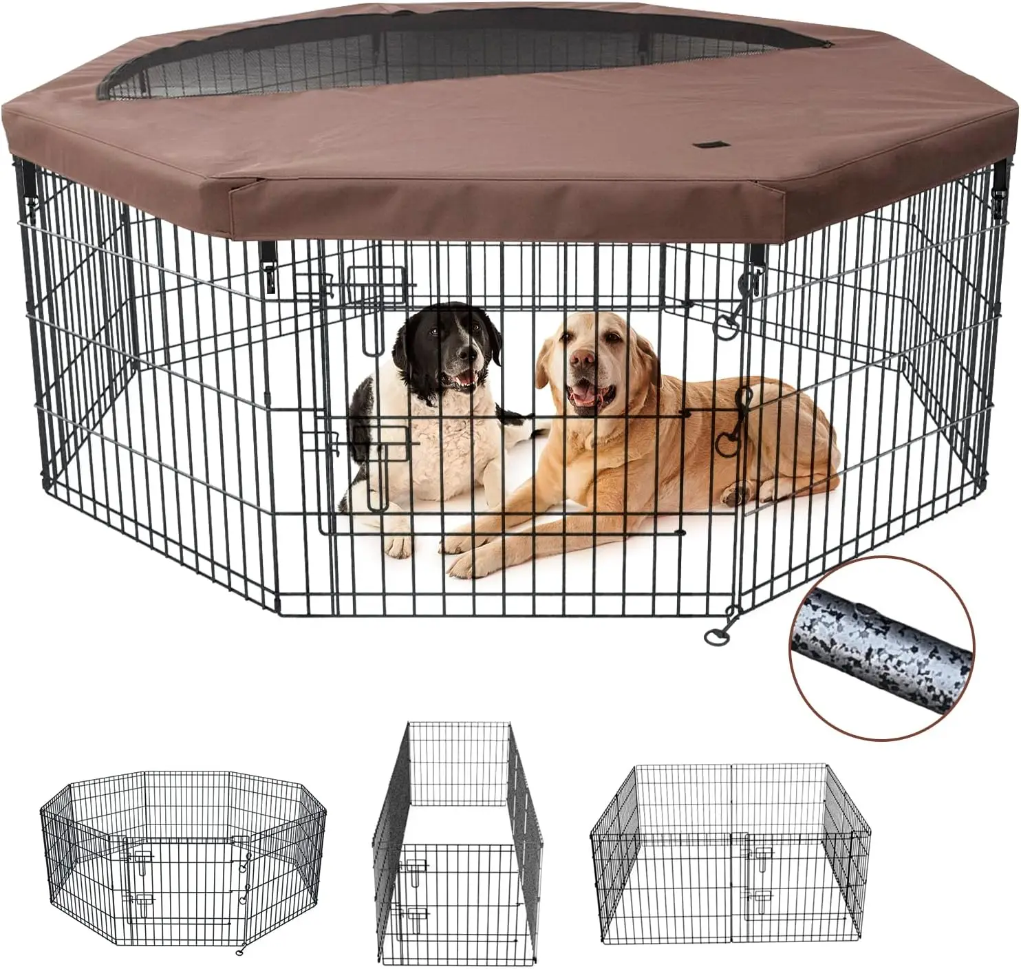 

Foldable Metal Dog Playpen with Cover and Mat, 8 Panels 24" Height for Indoor Outdoor Use