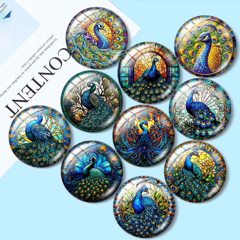 Majestic Peacock Mandala 10pcs 12mm/16mm/18mm/25mm Round Photo Glass Cabochon Demo Flat Back Making findings