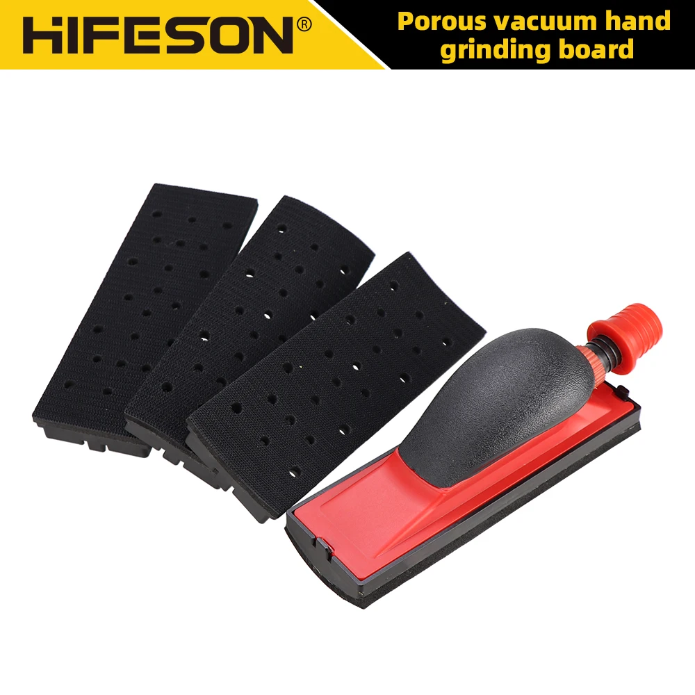 HIFESON 70x198mm Vacuum Sanding Block 5pcs Set Vacuuming Sanding Disc Holder Sandpaper 4pc Backing Polishing Pad Handheld Sander