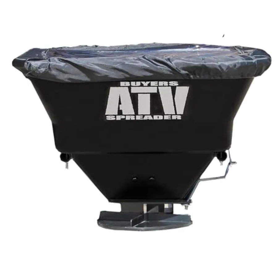 ATV Broadcast Spreader with Rain Cover 100 lb Capacity Rear Rack Mount Poly Hopper 12V Motor for Seed Fertilizer Salt Feed All