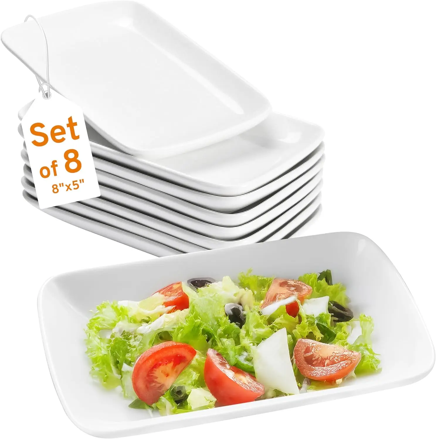 

White Rectangular Platter Plates Set of 8 - Ceramic Serving Dishes - 8'' White Plates Serving Tray for Dessert Appetizer, Salad