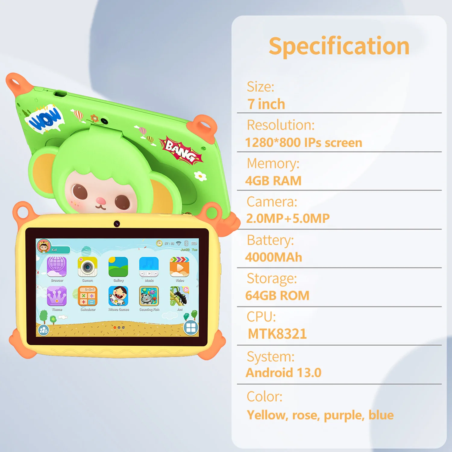 2026 Global Version 7 Inch 5G WiFi Kids' Tablet Quad Core 4GB RAM 64GB ROM Dual Cameras Children's Gifts Tablets Android 13.0