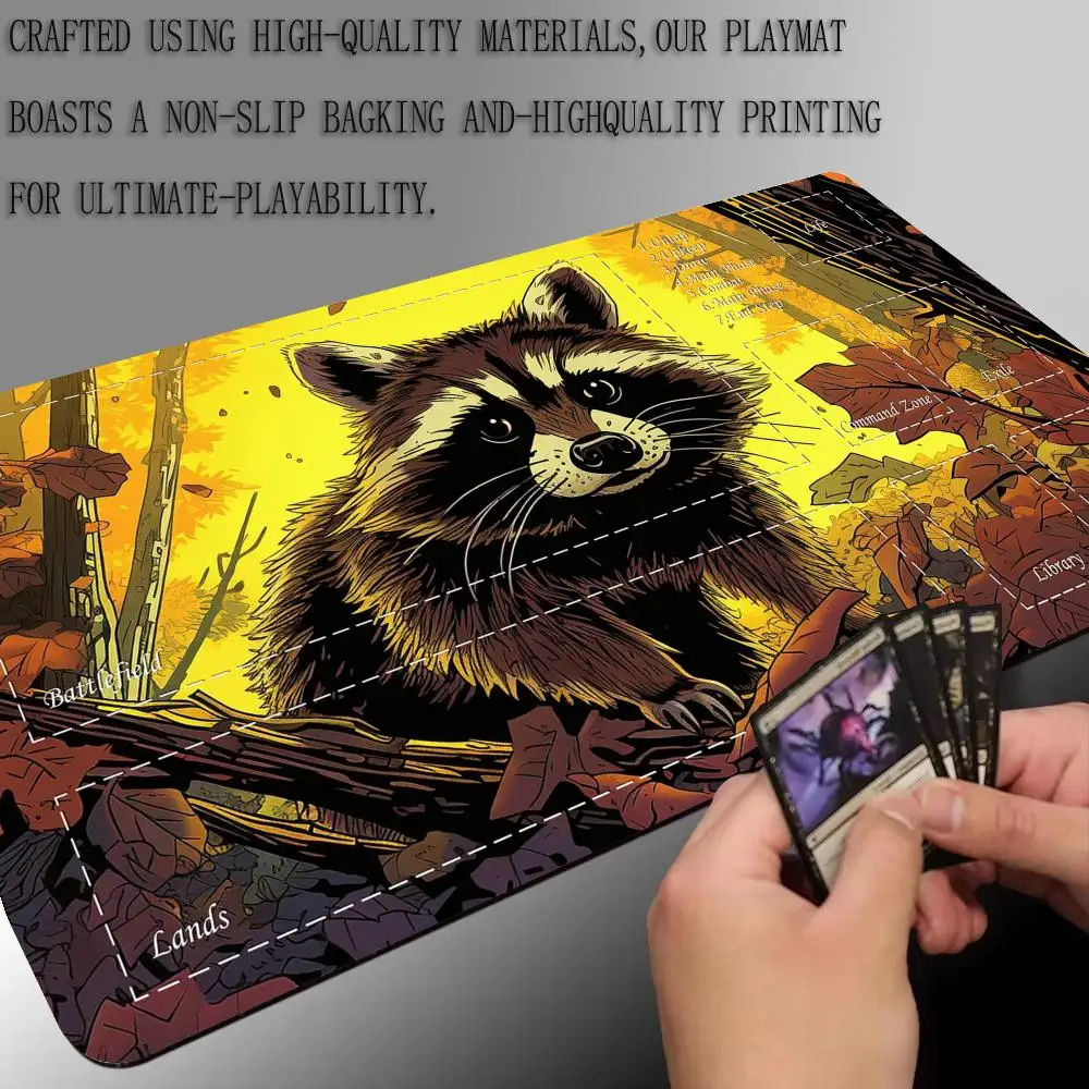 

Mouse pad Cute raccoon illustration Magic Card Playmat with zone playmat gathering gaming mats Desk Mat Commander Battle For MTG