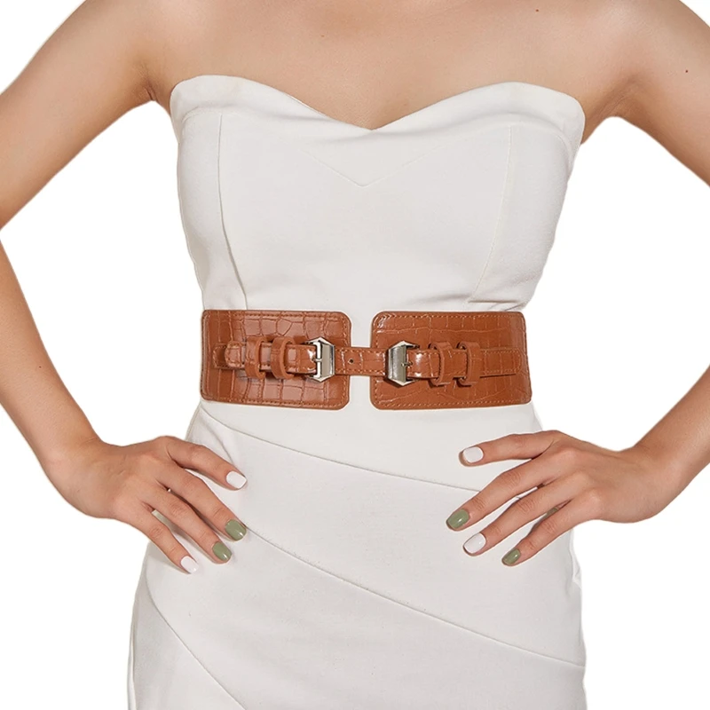 

Dainty Faux Leather Cummerbunds Strap Belts for Women Banquet Elastic Tight High Waist Slimming Body Shaping Girdle Belt