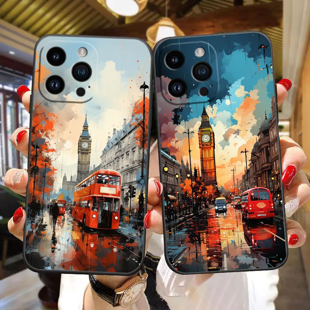 Bus View Cherry Blossoms Phone Case For iphone 16 15 14 13 12 11 XS Max Mini X SE 2020 2022 8 7 6 5 Silicone Case Funda Shell