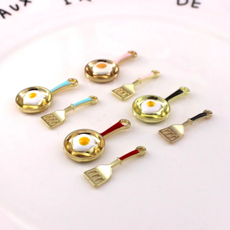 50pcs/lot  frying pan pendant alloy enamel charm DIY accessories of necklace bracelet headdress making material fitting