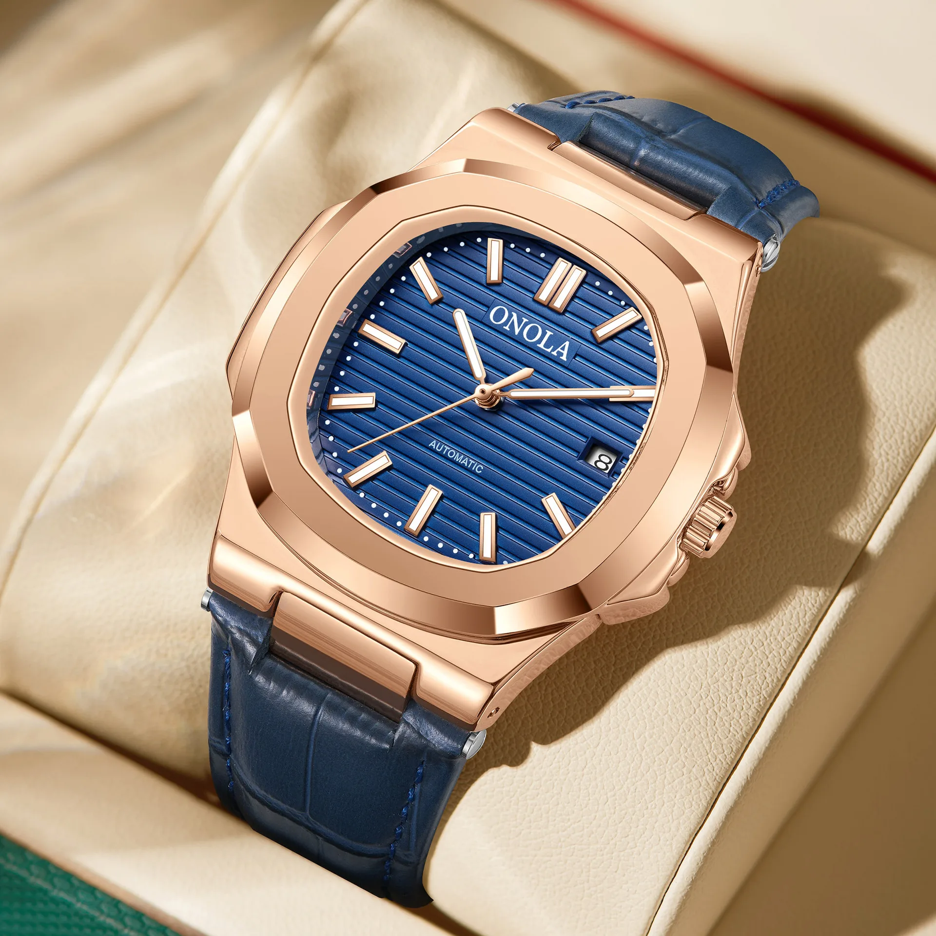 

Популярные деловые часы, мужские брендовые модные кожаные ремешки, квадратные механические часы, мужские автоматические часы с датой, водонепроницаемые наручные часы для мужчин