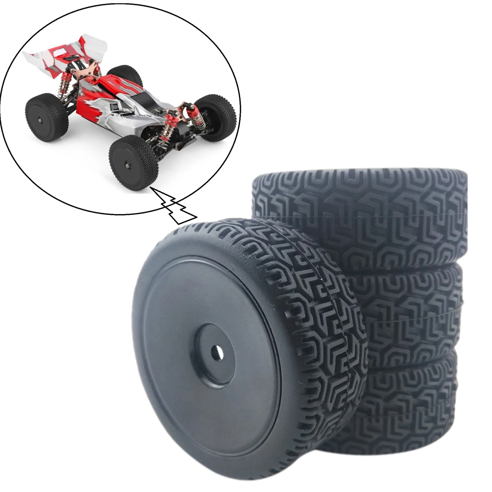 RC Car Rubber Tires & Wheels Rims 12mm Hex Hub for WLtoys 144001 and 1/18 1/16 1/10 Car Tyre(4-Pack)