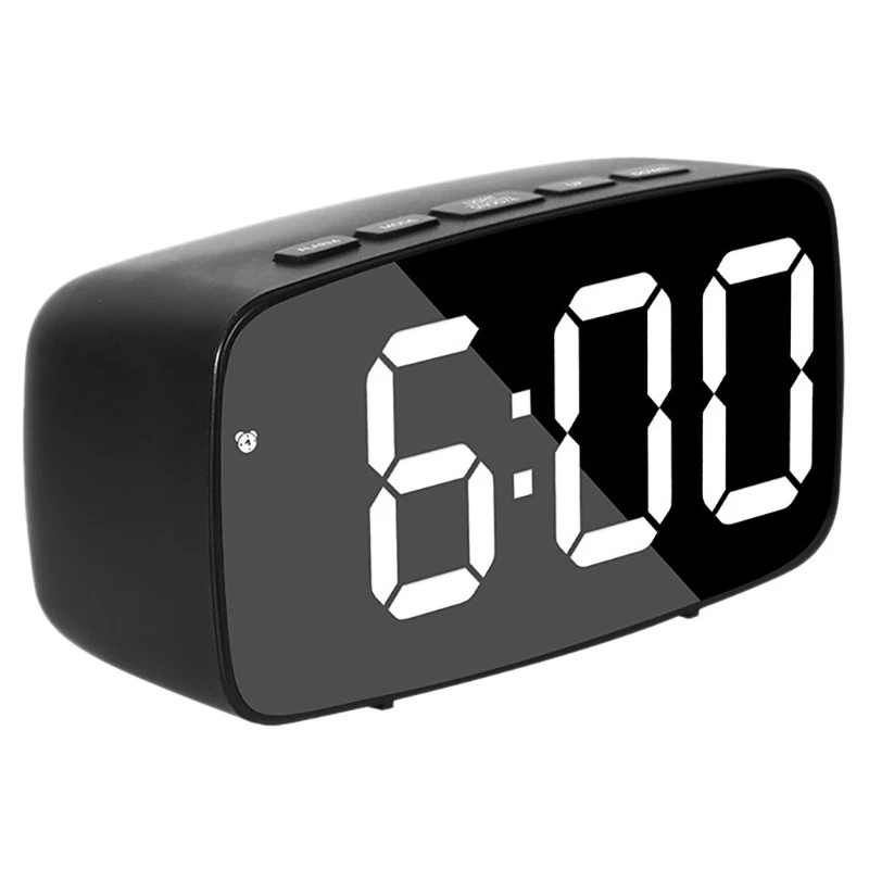 Smart Digital Alarm Clock Bedside,LED Travel USB Desk Clock With 12/24H Date Temperature Snooze For Bedroom,Black