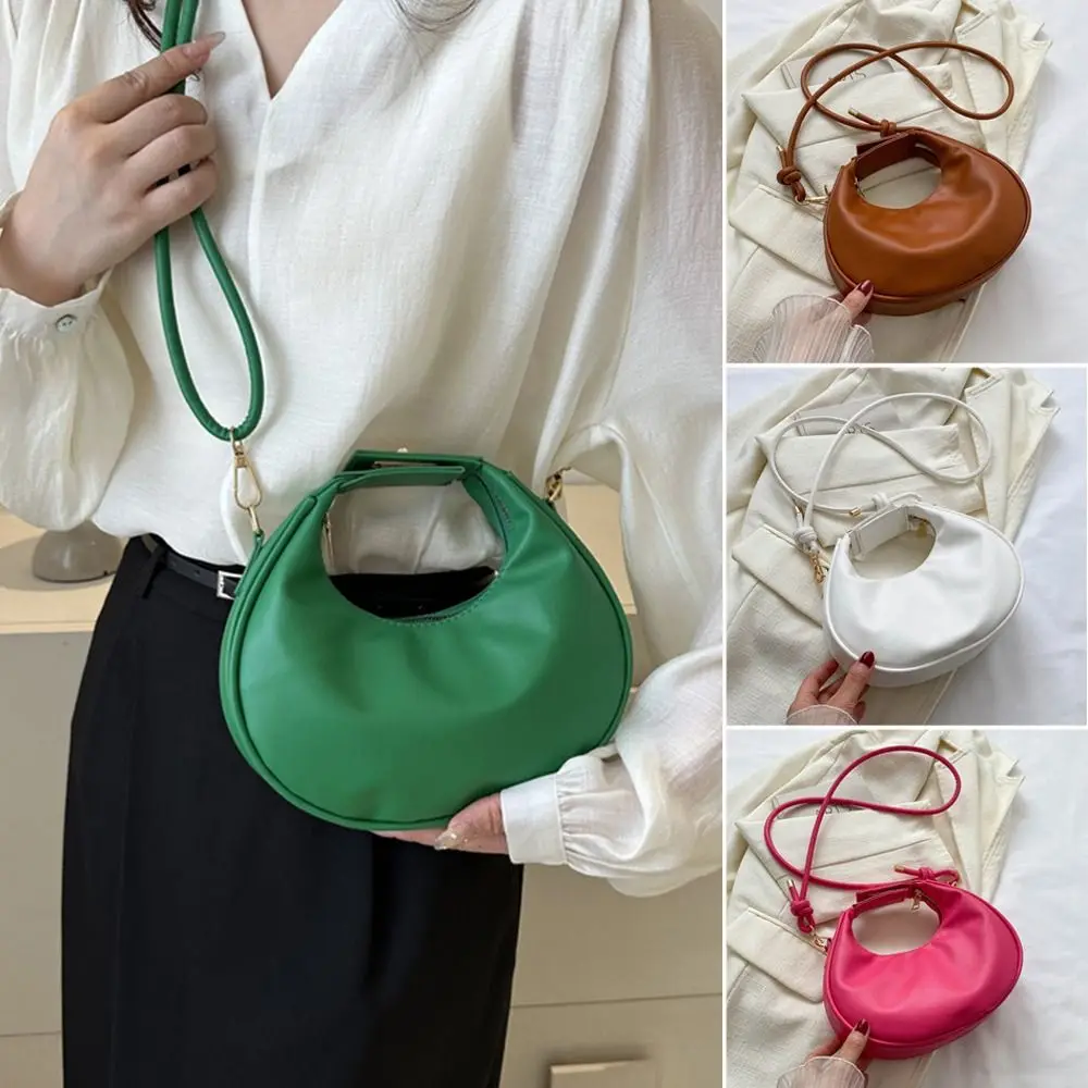 Half Moon Shoulder Bags Simple Solid Color PU Leather Crossbody Bag Small Pouch Women Female