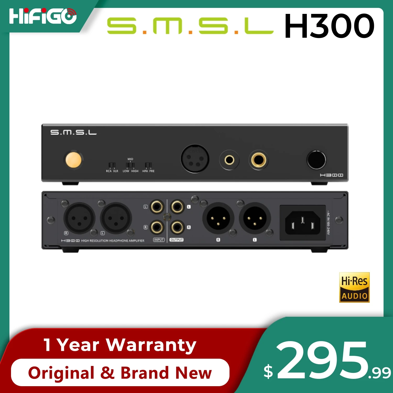 

SMSL H300 Hi-Res Audio Headphone Amplifier AMP 3 Position Gain Full Balanced output 4.4mm/6.35mm/RCX/XLR