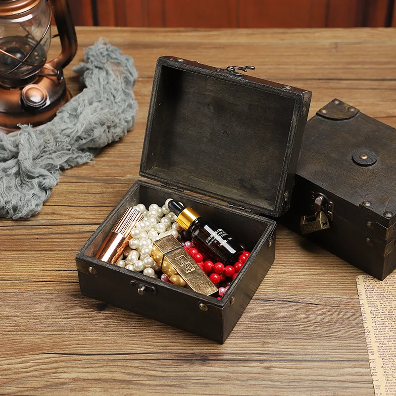 

‌Vintage Wooden Storage Box with Lock - Pirate Treasure Chest, Jewelry Organizer, Document Holder‌