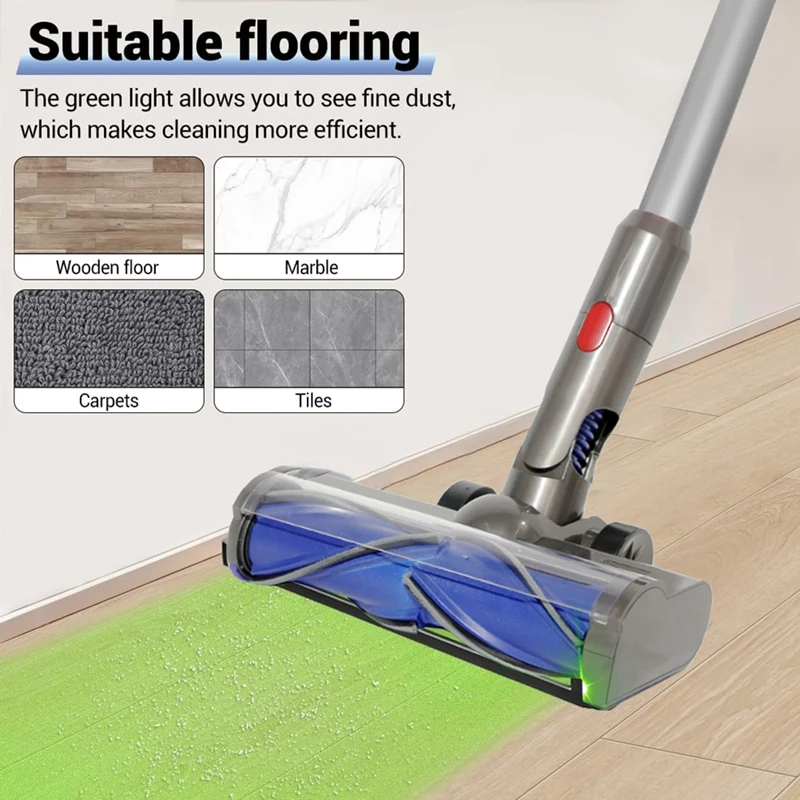 Hard Floor Attachment For Dyson V7 V8 V10 V11 V15 Vacuum Cleaner With LED Light V Shape Turbo Bristle Brush Cleaner Head