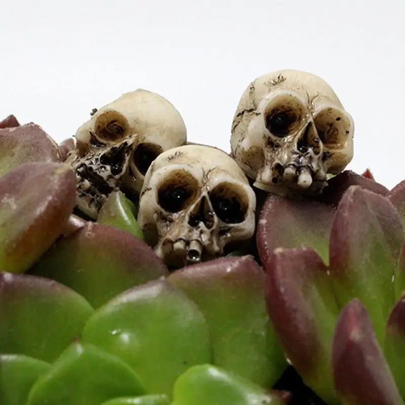 20Pcs Mini Skull Figure Collectable Halloween Miniature Skulls Heads Creative Festival Theme Landscape Garden Potted Plant Decor