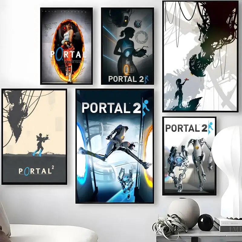 P-Portal Puzzle game Poster Waterproof Self-Stick Wall Art Stickers, Removable Wall Decor for Living Room and Bedroom