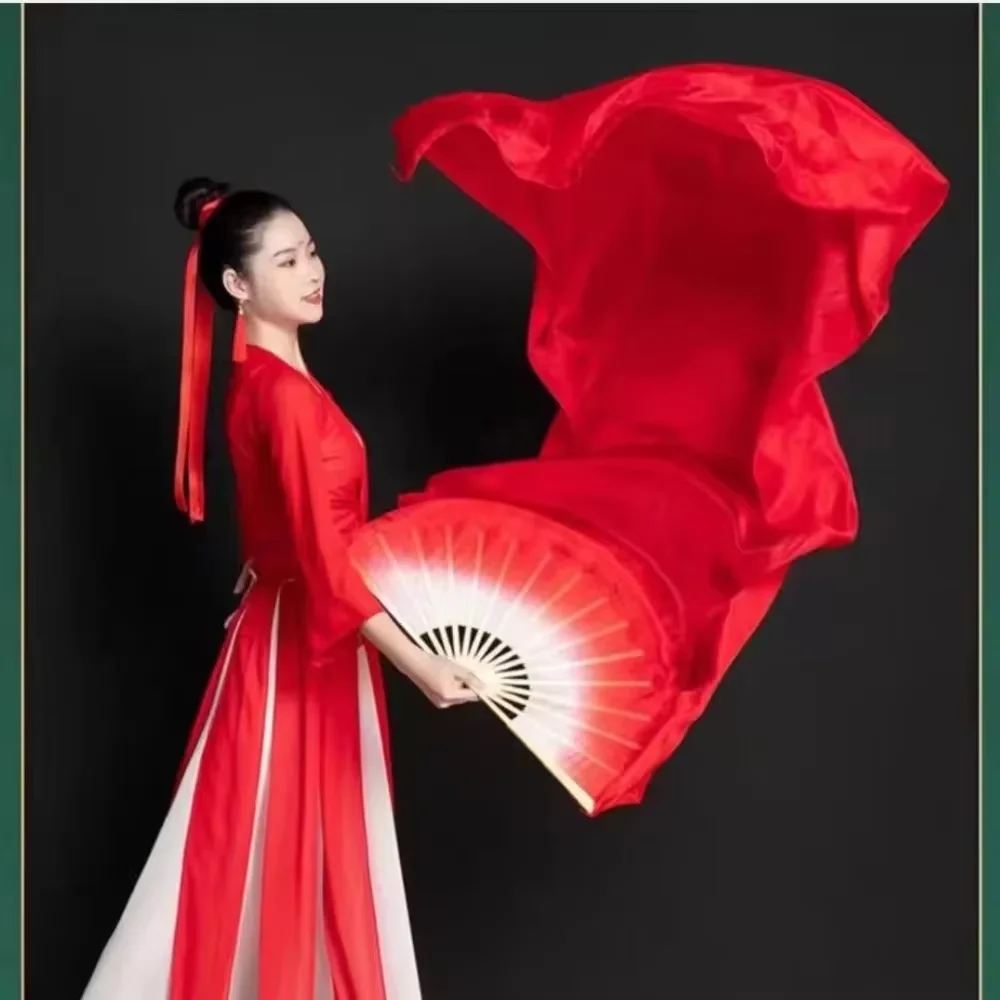 1.5m Belly Dance Long Fan Imitation Rayon Silk Fans for Women, Gradient Color, Adult Dancer Practice Performance Props
