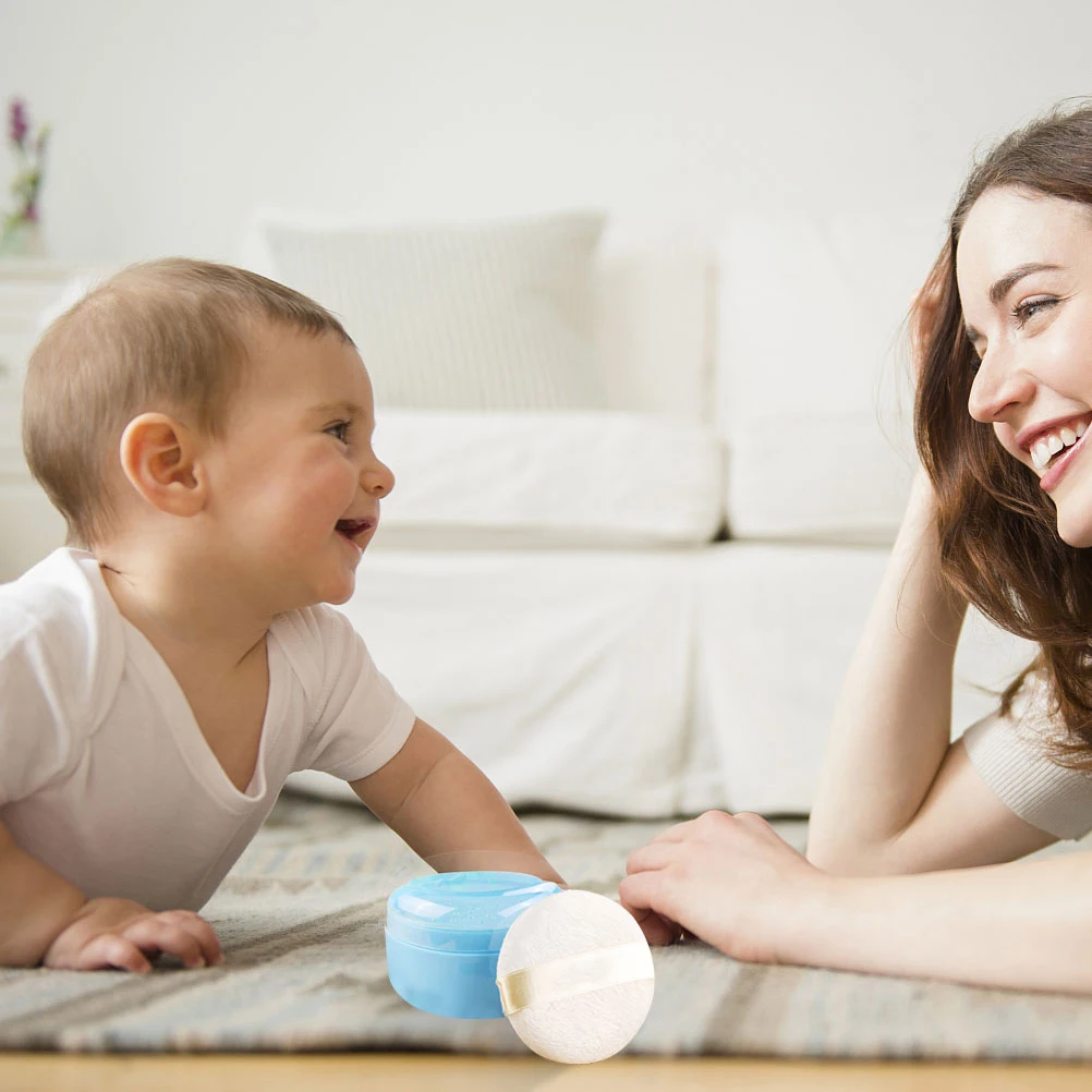 

2Pcs Baby Powder Box Talcum Powder Storage Container Delicate Puff Easy One Hand Operation Non Flying Powder