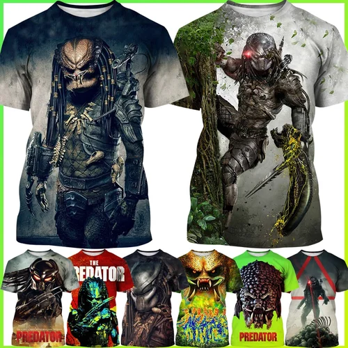 Nueva camiseta informal de moda con cuello redondo de verano Predator con estampado 3D para hombres y mujeres, camisetas Unisex, camiseta Harajuku de gran tamaño
