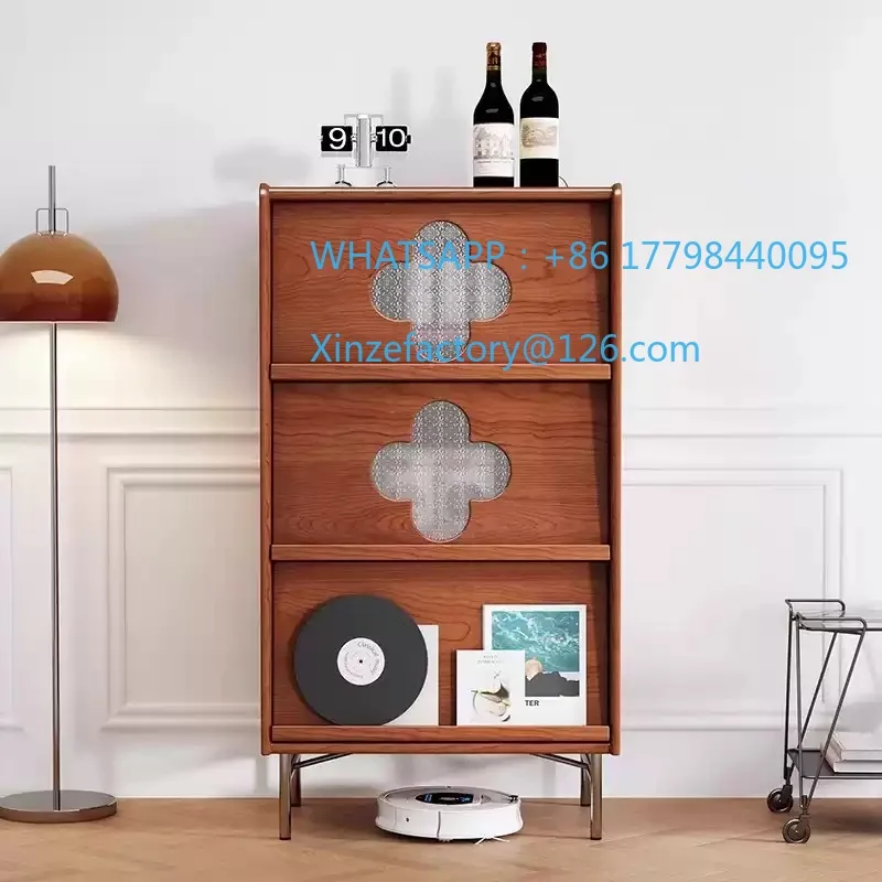 Customizable Medieval Style Solid Wood Four-leaf Clover Side Cabinet TV Cabinet Next To The Storage Cabinet Small Apartment