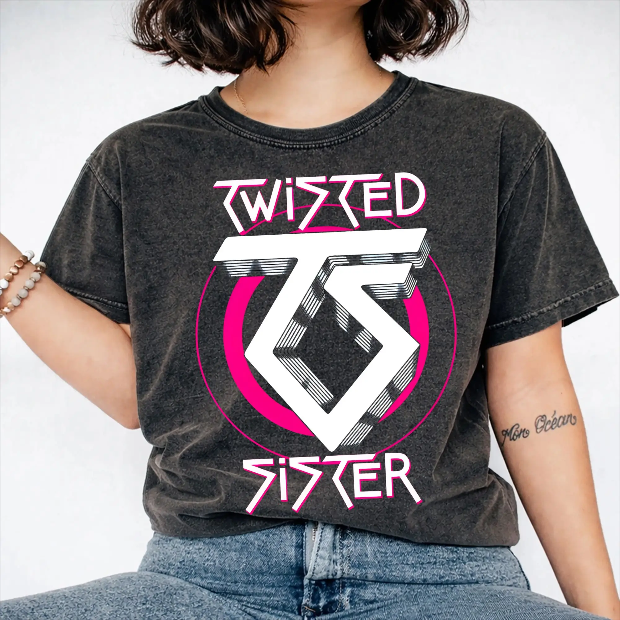 Harajuku Washed Shirt Twisted Sisters metal band Outfit Retro T-Shirts Oversize  Streetwear 100% Cotton Printed Tee Shirt