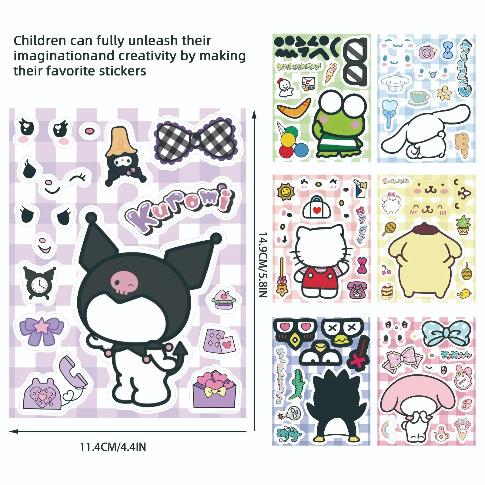 

8/16Sheets Cartoon Sanrio Pompompurin Hello Kitty Make a Face Puzzle Stickers for Children Puzzle Cartoon Classic Kid Toys