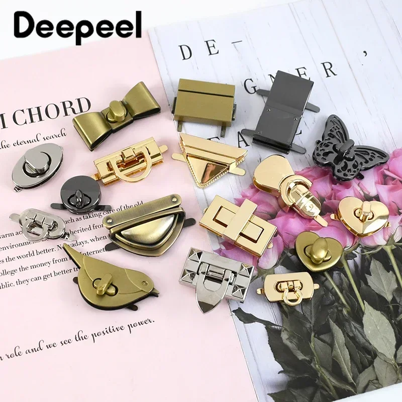 4 ชิ้น Deepeel โลหะกระเป๋าล็อคหัวเข็มขัดสีเปิด Twist ล็อคกระเป๋าปิดกระเป๋าตกแต่ง Latch Clasp DIY เย็บฮาร์ดแวร์อุปกรณ์เสริม