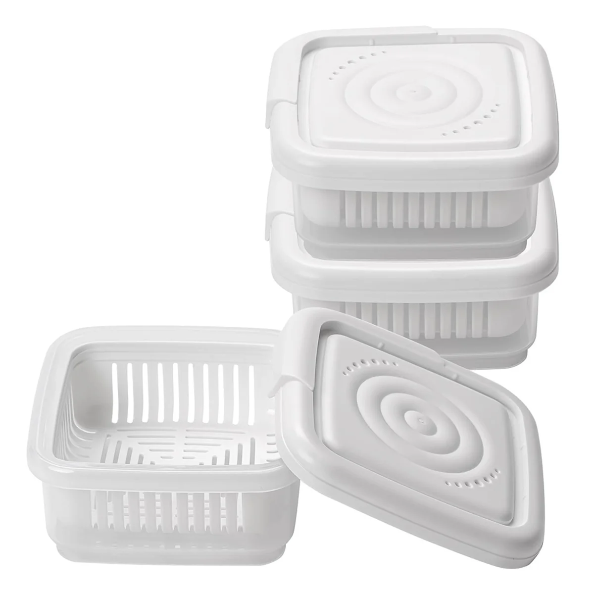 3PCS Green Onion Crisper Kitchen Refrigerator Plastic Drain Box Square Soap Dish Food Seal Box